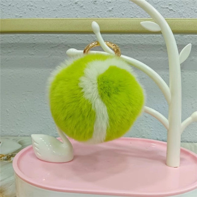 FAUX Fur Tennis Ball Keyring Puff