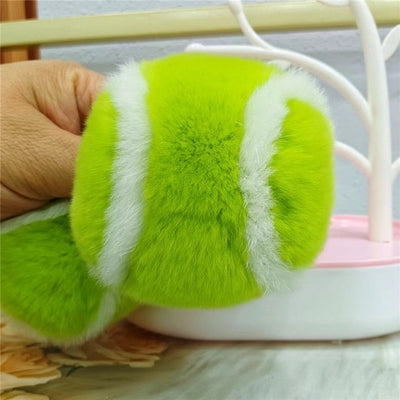 FAUX Fur Tennis Ball Keyring Puff