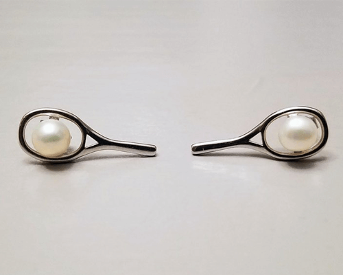 Sterling and Pearl Tennis Racquet Earrings